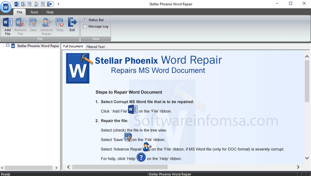 Stellar Phoenix Word Repair Interface